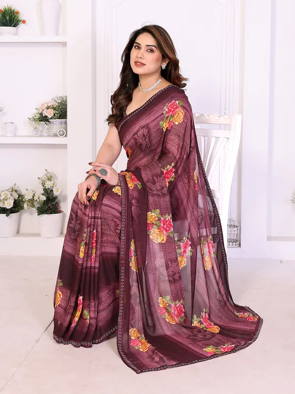 Floral_Print_Lace_Border_Saree_With_UnStitched_Blouse_Piece_(WINE)