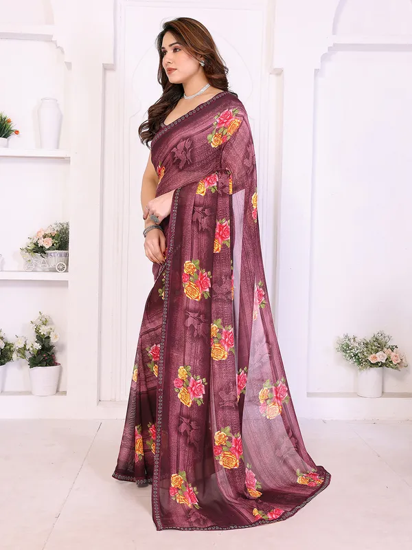 Floral_Print_Lace_Border_Saree_With_UnStitched_Blouse_Piece_(WINE)