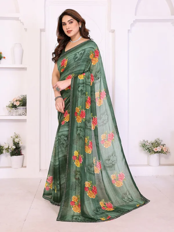 Floral_Print_Lace_Border_Saree_With_UnStitched_Blouse_Piece_(GREEN)