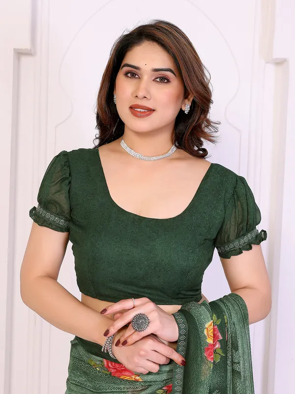 Floral_Print_Lace_Border_Saree_With_UnStitched_Blouse_Piece_(GREEN)