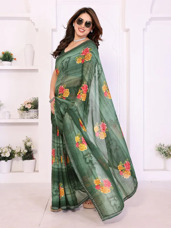 Floral_Print_Lace_Border_Saree_With_UnStitched_Blouse_Piece_(GREEN)