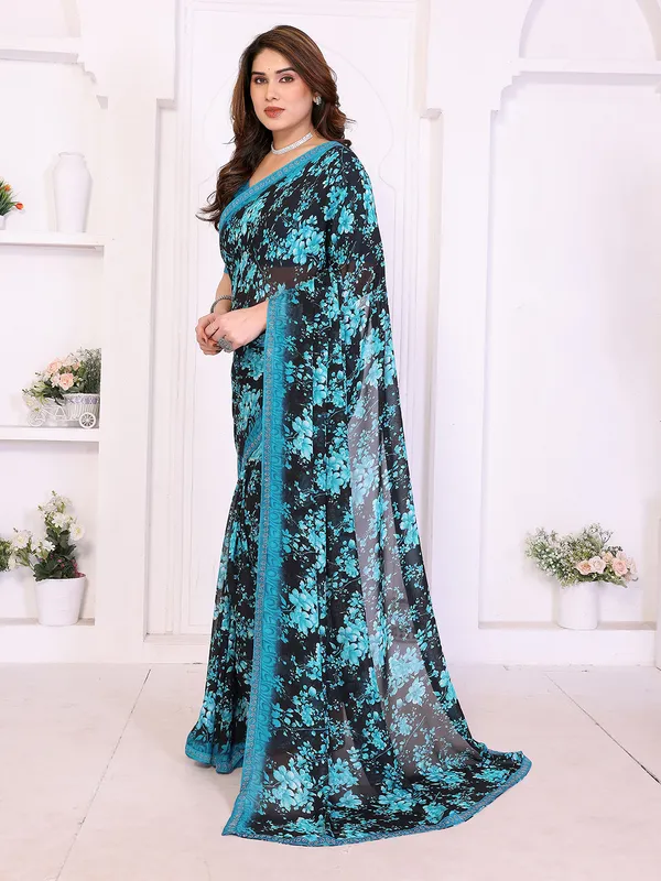 Floral_Print_Lace_Border_Saree_With_UnStitched_Blouse_Piece_(BLUE)