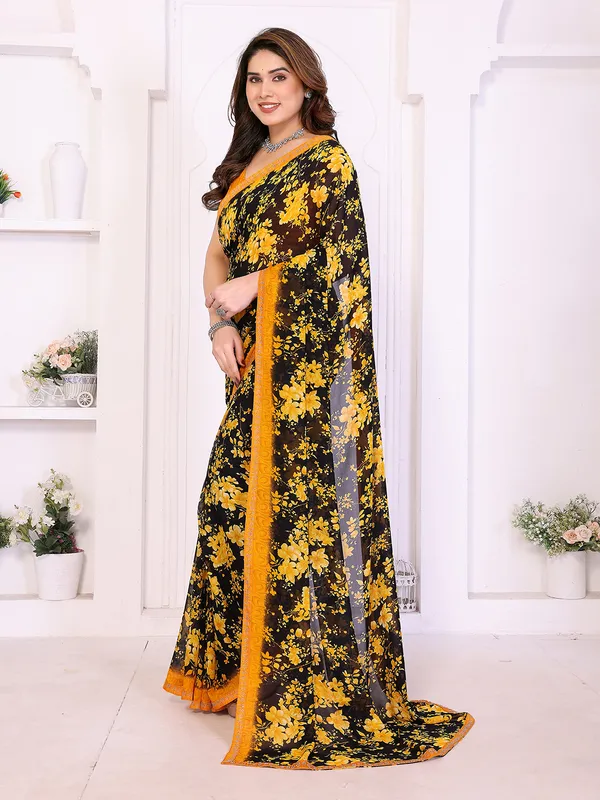 Floral_Print_Lace_Border_Saree_With_UnStitched_Blouse_Piece_(YELLOW)