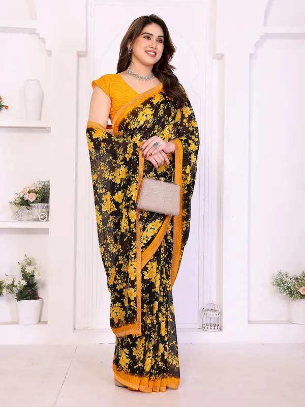 Floral_Print_Lace_Border_Saree_With_UnStitched_Blouse_Piece_(YELLOW)