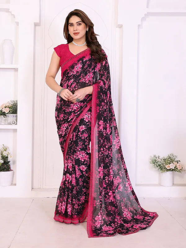 Floral_Print_Lace_Border_Saree_With_UnStitched_Blouse_Piece_(PINK)
