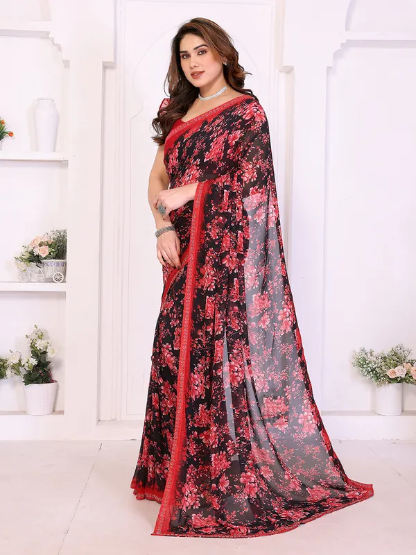Floral_Print_Lace_Border_Saree_With_UnStitched_Blouse_Piece_(RED)