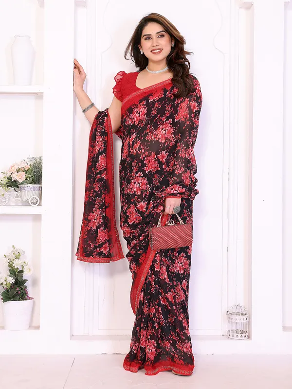 Floral_Print_Lace_Border_Saree_With_UnStitched_Blouse_Piece_(RED)