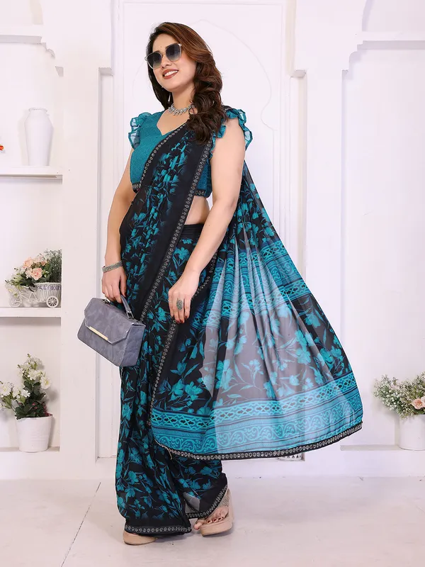 Floral_Print_Lace_Border_Saree_With_UnStitched_Blouse_Piece_(BLUE)