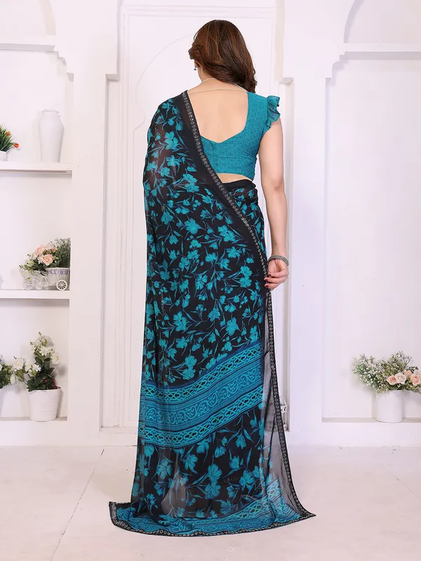 Floral_Print_Lace_Border_Saree_With_UnStitched_Blouse_Piece_(BLUE)