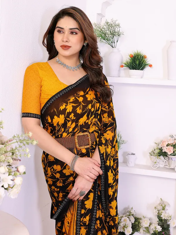 Floral_Print_Lace_Border_Saree_With_UnStitched_Blouse_Piece_(YELLOW)