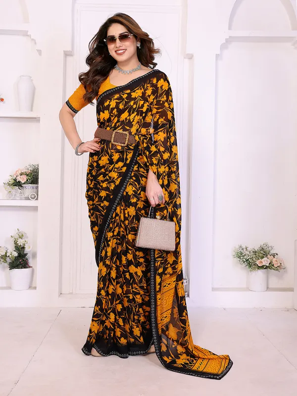 Floral_Print_Lace_Border_Saree_With_UnStitched_Blouse_Piece_(YELLOW)