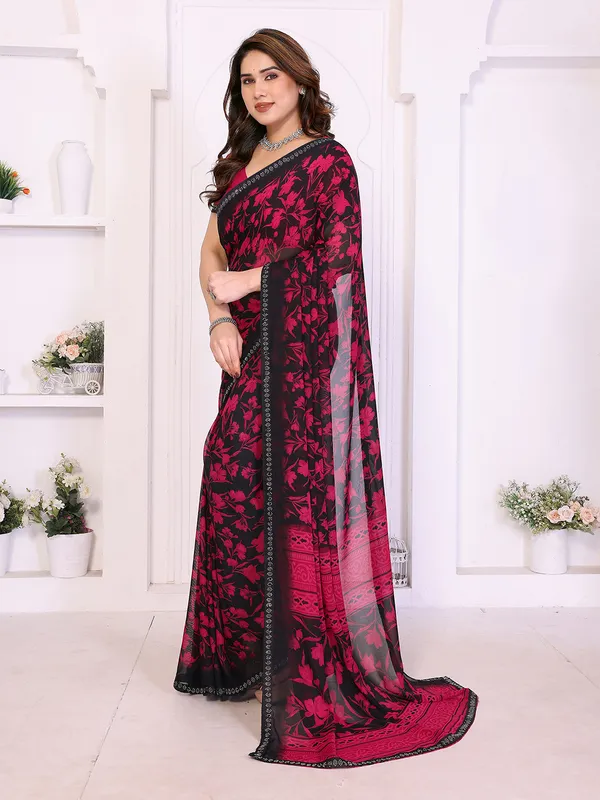 Floral_Print_Lace_Border_Saree_With_UnStitched_Blouse_Piece_(PINK)