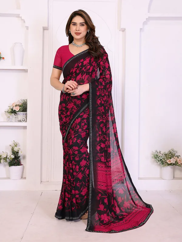 Floral_Print_Lace_Border_Saree_With_UnStitched_Blouse_Piece_(PINK)