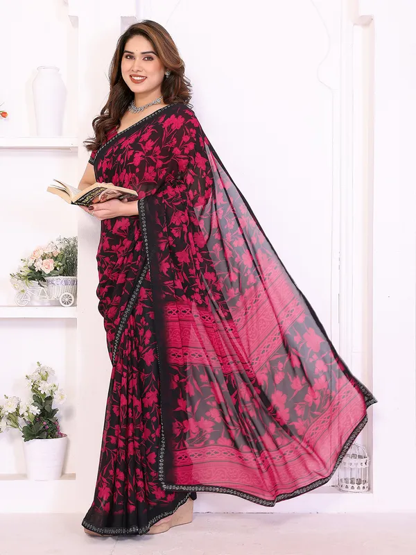 Floral_Print_Lace_Border_Saree_With_UnStitched_Blouse_Piece_(PINK)