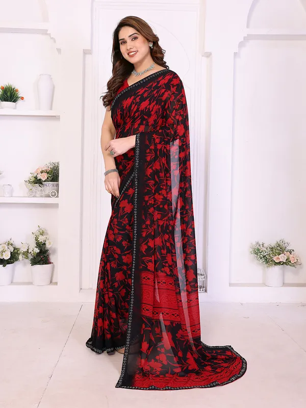 Floral_Print_Lace_Border_Saree_With_UnStitched_Blouse_Piece_(RED)