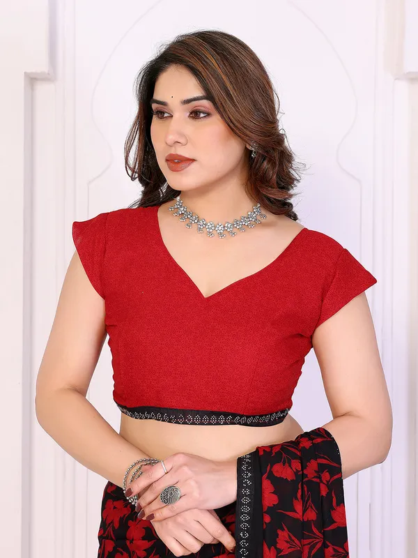 Floral_Print_Lace_Border_Saree_With_UnStitched_Blouse_Piece_(RED)