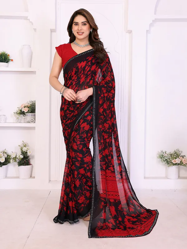 Floral_Print_Lace_Border_Saree_With_UnStitched_Blouse_Piece_(RED)