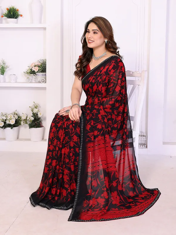 Floral_Print_Lace_Border_Saree_With_UnStitched_Blouse_Piece_(RED)