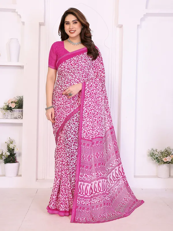 Floral_Print_Lace_Border_Saree_With_UnStitched_Blouse_Piece_(PINK)