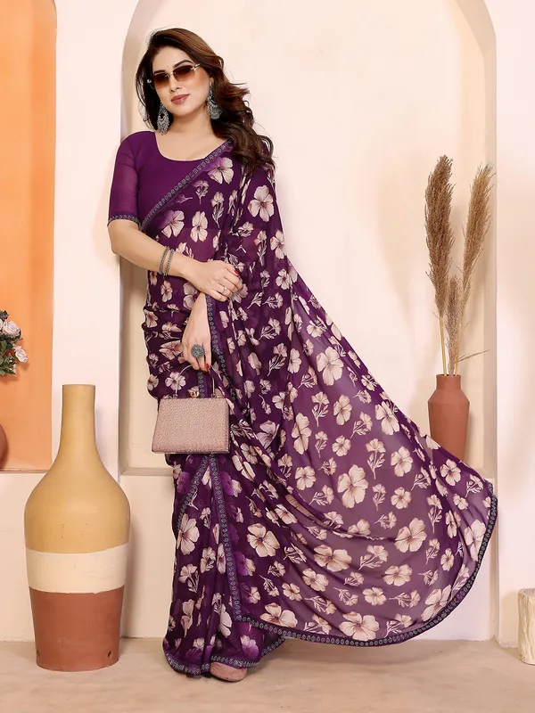 Floral_Print_Lace_Border_Saree_With_UnStitched_Blouse_Piece_(Purple)
