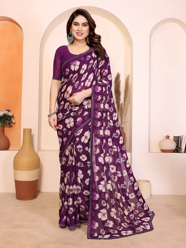 Floral_Print_Lace_Border_Saree_With_UnStitched_Blouse_Piece_(Purple)