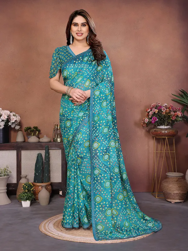 Bandhani_Print_Lace_Border_Saree_With_UnStitched_Blouse_Piece_(BLUE)