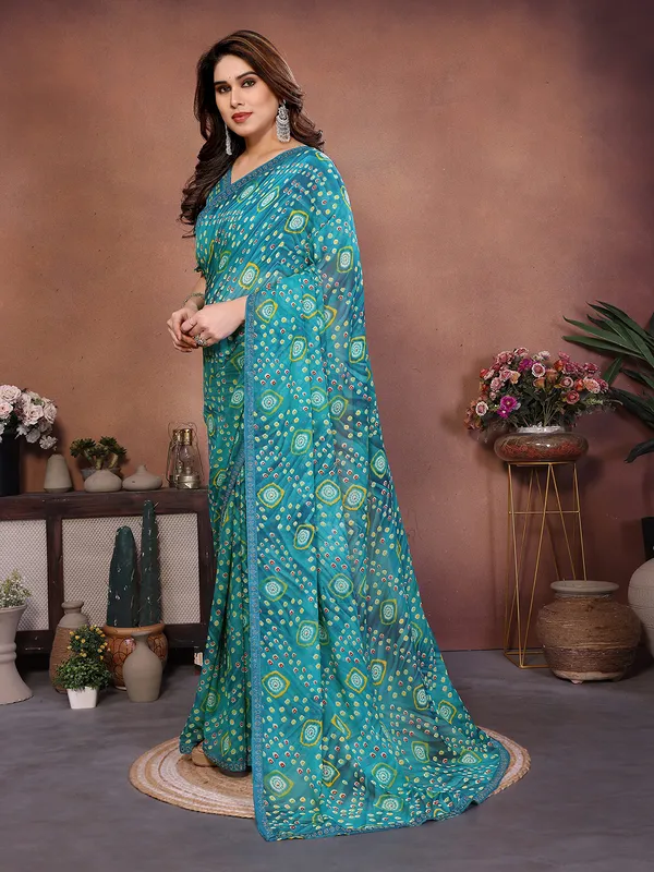 Bandhani_Print_Lace_Border_Saree_With_UnStitched_Blouse_Piece_(BLUE)