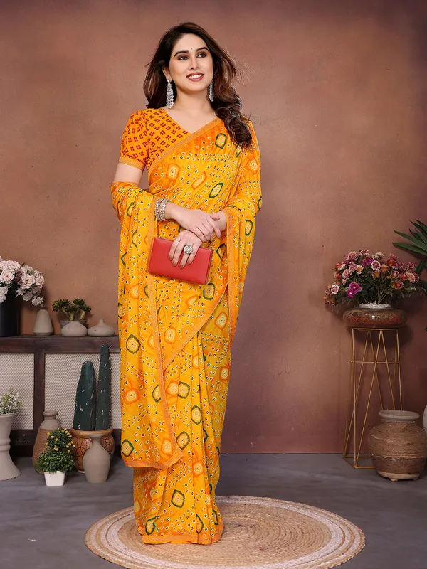 Bandhani_Print_Lace_Border_Saree_With_UnStitched_Blouse_Piece_(YELLOW)