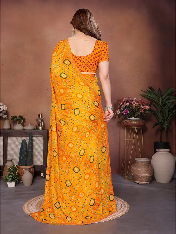 Bandhani_Print_Lace_Border_Saree_With_UnStitched_Blouse_Piece_(YELLOW)