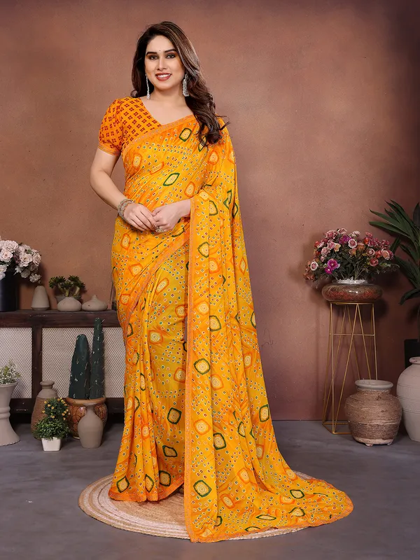 Bandhani_Print_Lace_Border_Saree_With_UnStitched_Blouse_Piece_(YELLOW)