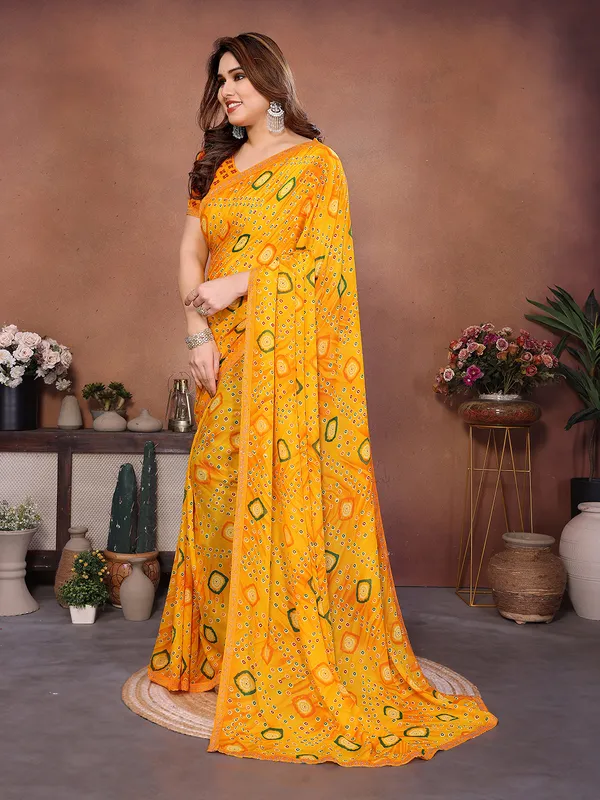 Bandhani_Print_Lace_Border_Saree_With_UnStitched_Blouse_Piece_(YELLOW)