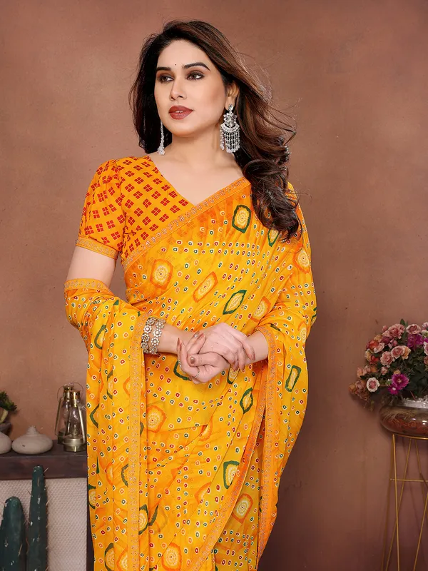 Bandhani_Print_Lace_Border_Saree_With_UnStitched_Blouse_Piece_(YELLOW)