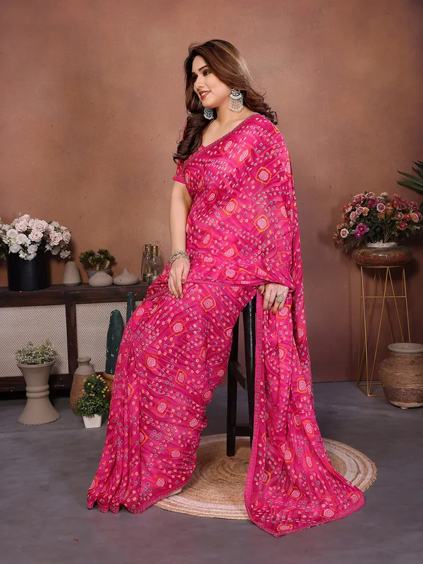 Bandhani_Print_Lace_Border_Saree_With_UnStitched_Blouse_Piece_(PINK)