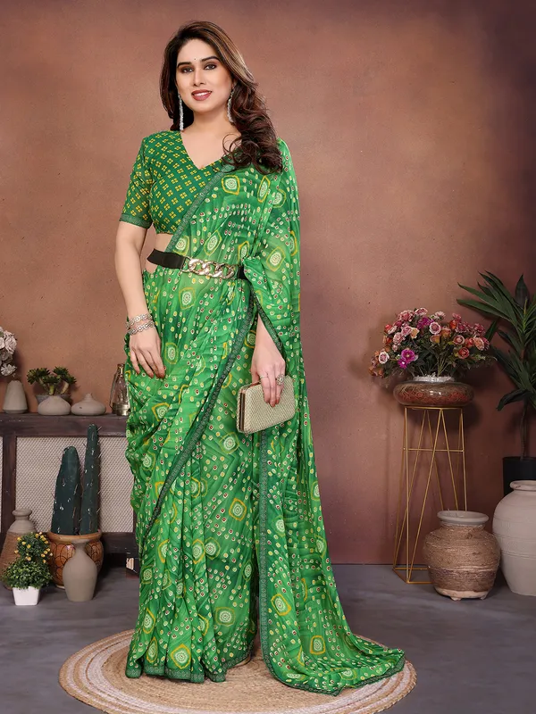 Bandhani_Print_Lace_Border_Saree_With_UnStitched_Blouse_Piece_(GREEN)