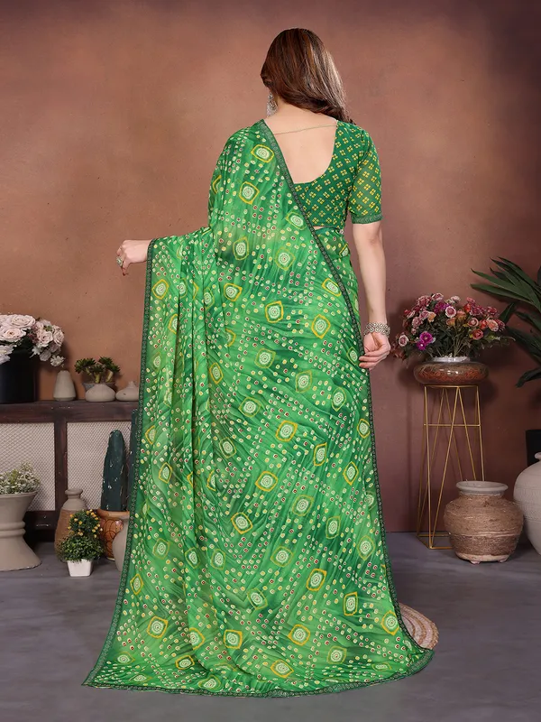 Bandhani_Print_Lace_Border_Saree_With_UnStitched_Blouse_Piece_(GREEN)