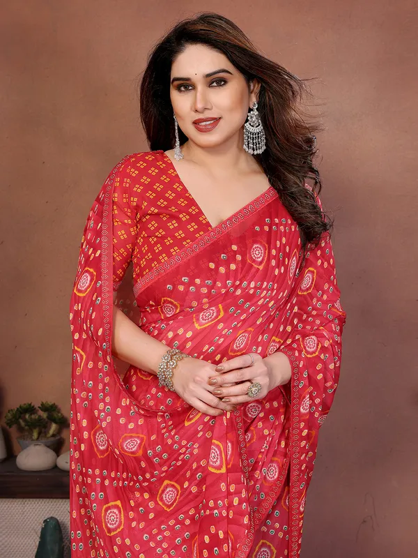 Bandhani_Print_Lace_Border_Saree_With_UnStitched_Blouse_Piece_(RED)