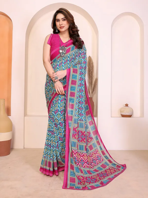Printed_Lace_Border_Saree_With_UnStitched_Blouse_Piece_(BLUE)