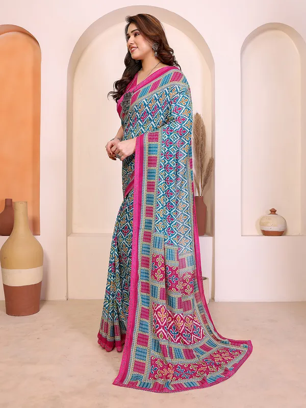 Printed_Lace_Border_Saree_With_UnStitched_Blouse_Piece_(BLUE)