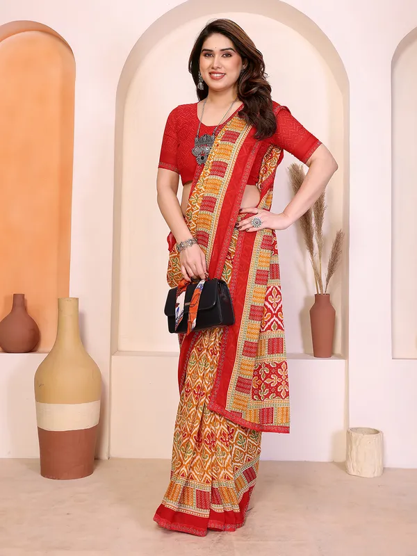 Printed_Lace_Border_Saree_With_UnStitched_Blouse_Piece_(YELLOW)