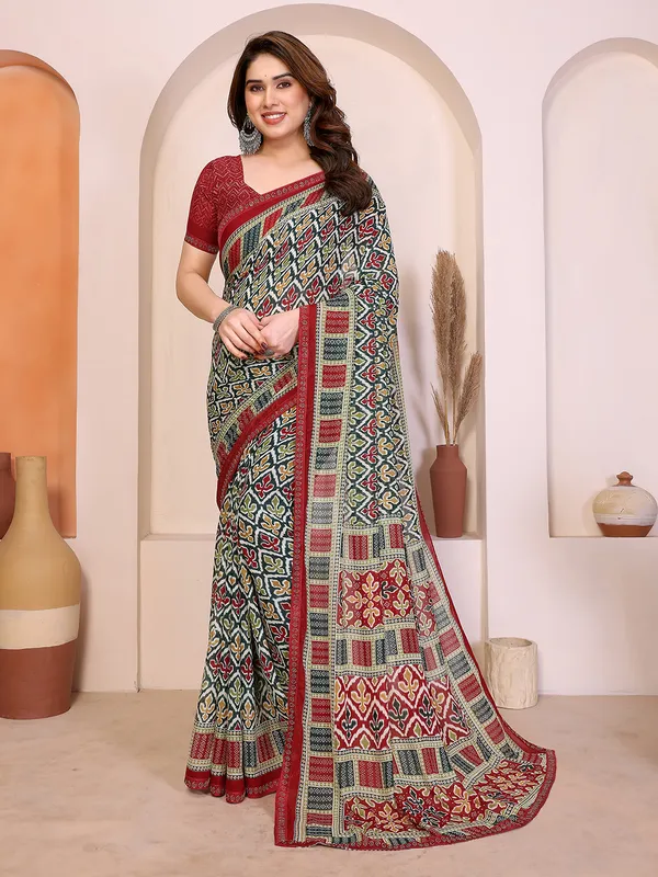Printed_Lace_Border_Saree_With_UnStitched_Blouse_Piece_(GREEN)