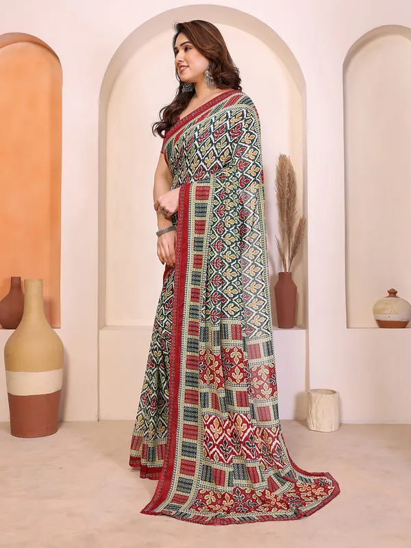 Printed_Lace_Border_Saree_With_UnStitched_Blouse_Piece_(GREEN)