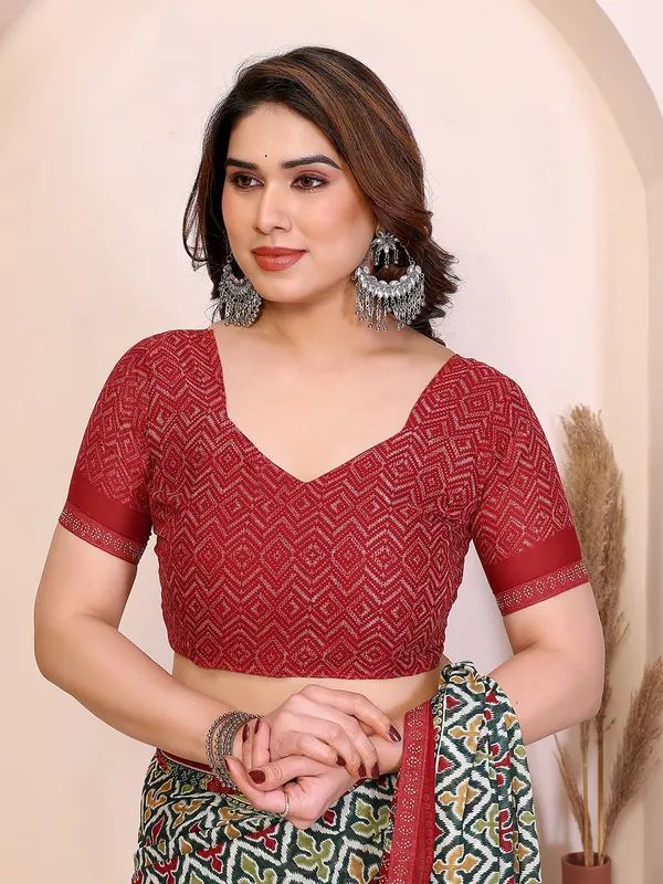 Printed_Lace_Border_Saree_With_UnStitched_Blouse_Piece_(GREEN)