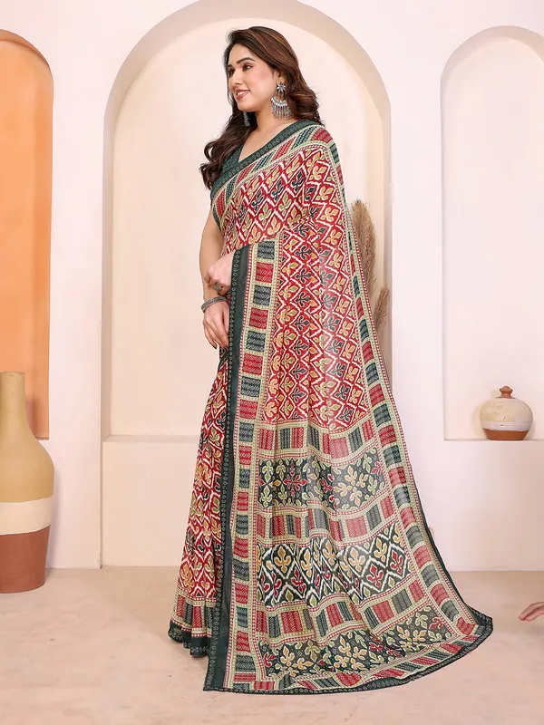 Printed_Lace_Border_Saree_With_UnStitched_Blouse_Piece_(RED)