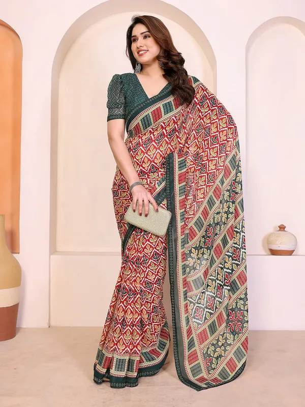 Printed_Lace_Border_Saree_With_UnStitched_Blouse_Piece_(RED)
