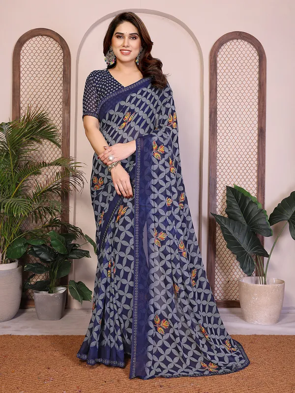 Printed_Lace_Border_Saree_With_UnStitched_Blouse_Piece_(BLUE)