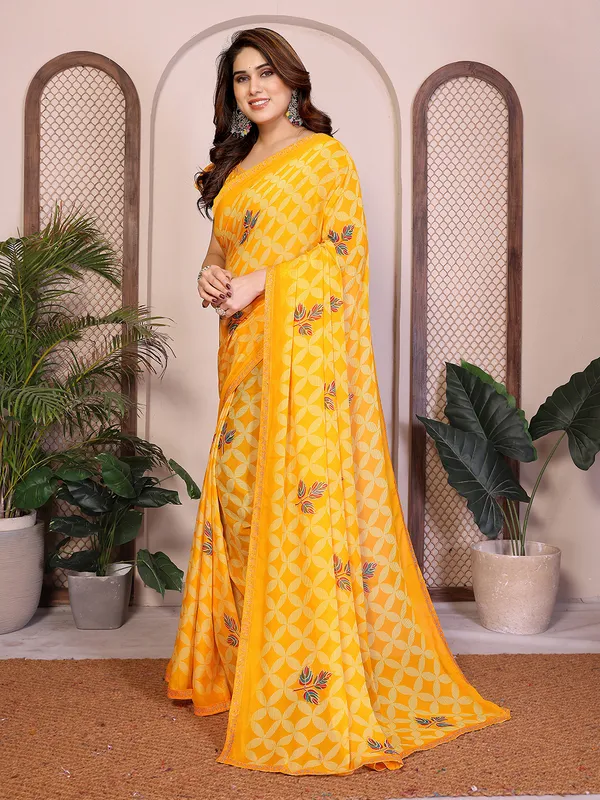 Printed_Lace_Border_Saree_With_UnStitched_Blouse_Piece_(YELLOW)