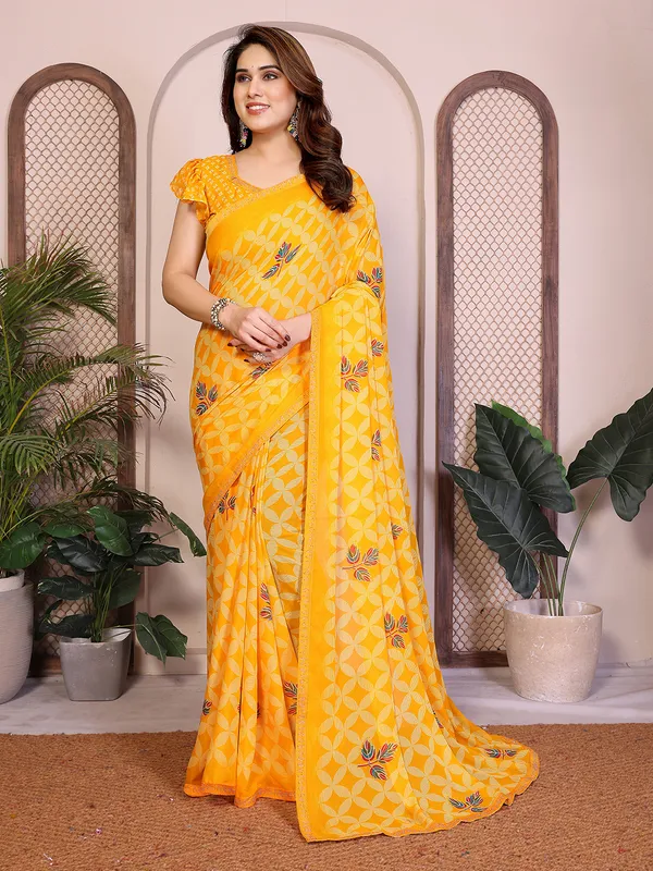 Printed_Lace_Border_Saree_With_UnStitched_Blouse_Piece_(YELLOW)