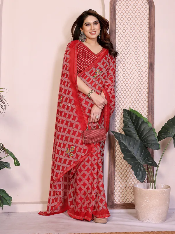 Printed_Lace_Border_Saree_With_UnStitched_Blouse_Piece_(RED)