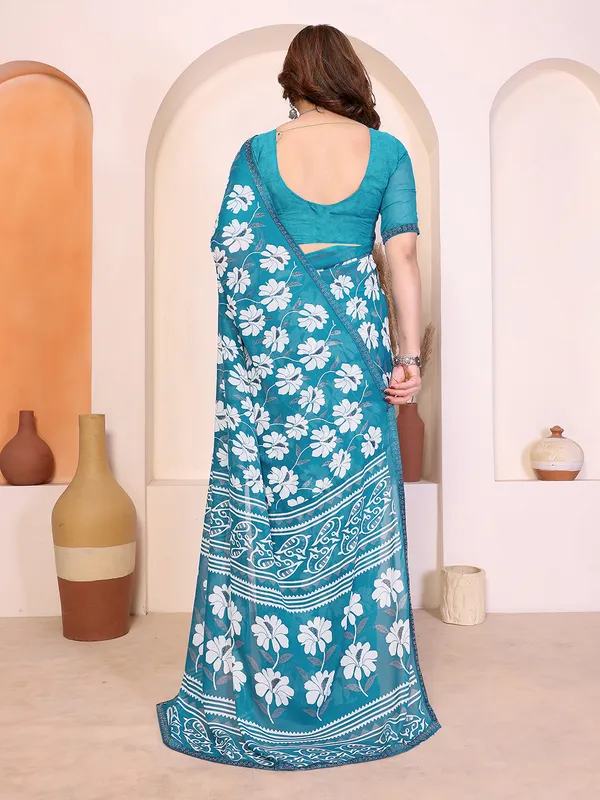 Floral_Print_Lace_Border_Saree_With_UnStitched_Blouse_Piece_(BLUE)