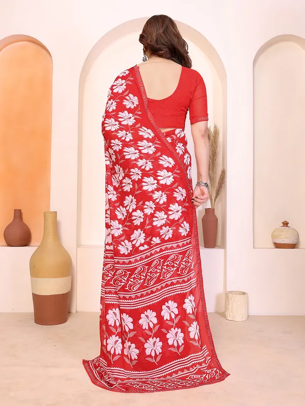 Floral_Print_Lace_Border_Saree_With_UnStitched_Blouse_Piece_(RED)